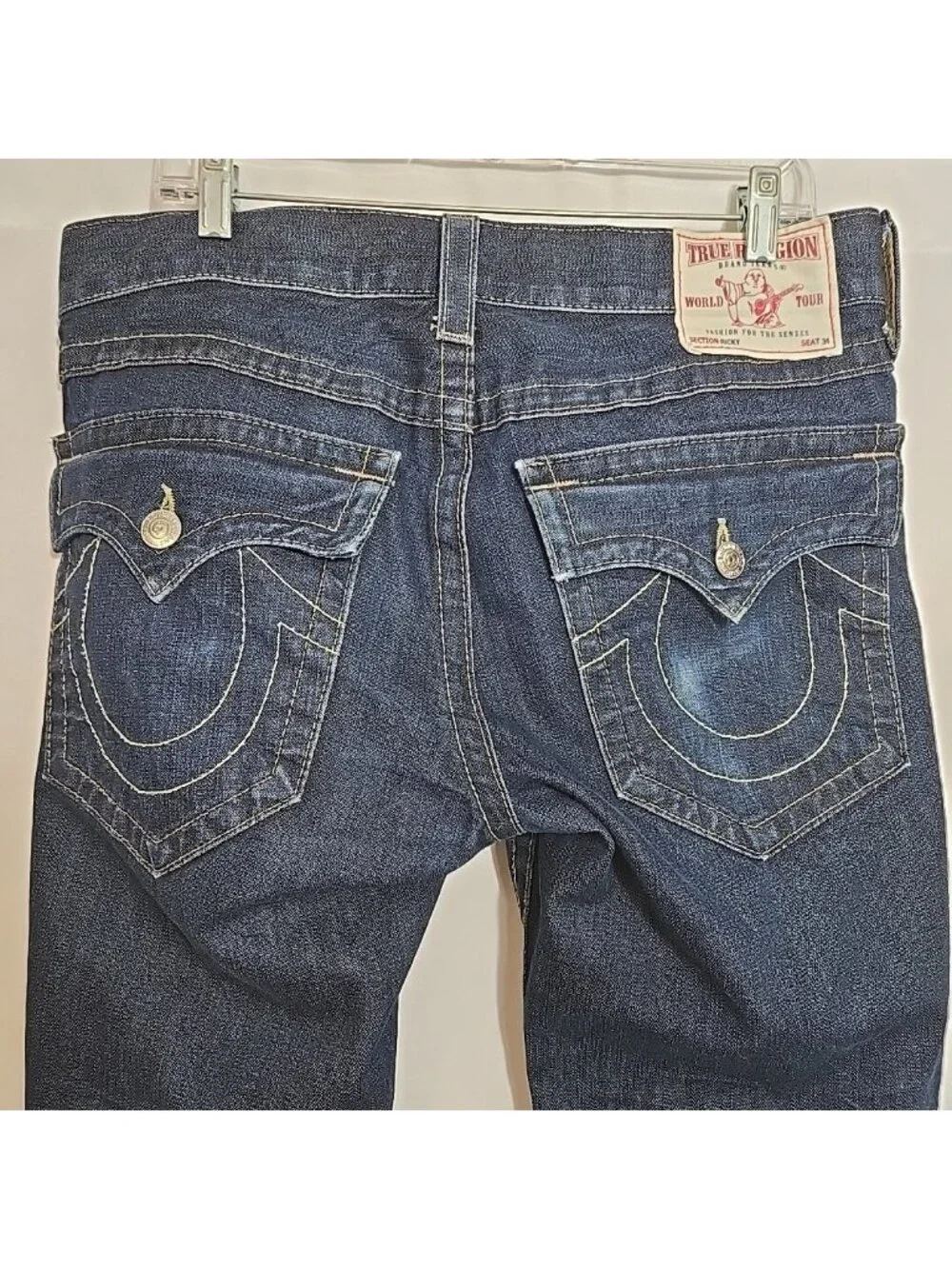 Vintage True Religion Ricky Jeans Mens Size 33 (36/34.5) Flap Pockets Faded USA